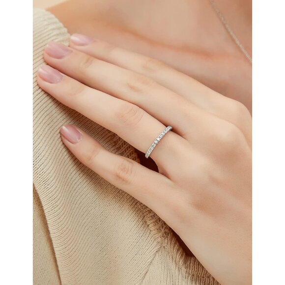 Sterling Silver 2mm Cubic Zirconia Eternity Ring Size 7, Women's, Silver - Picture 4 of 6